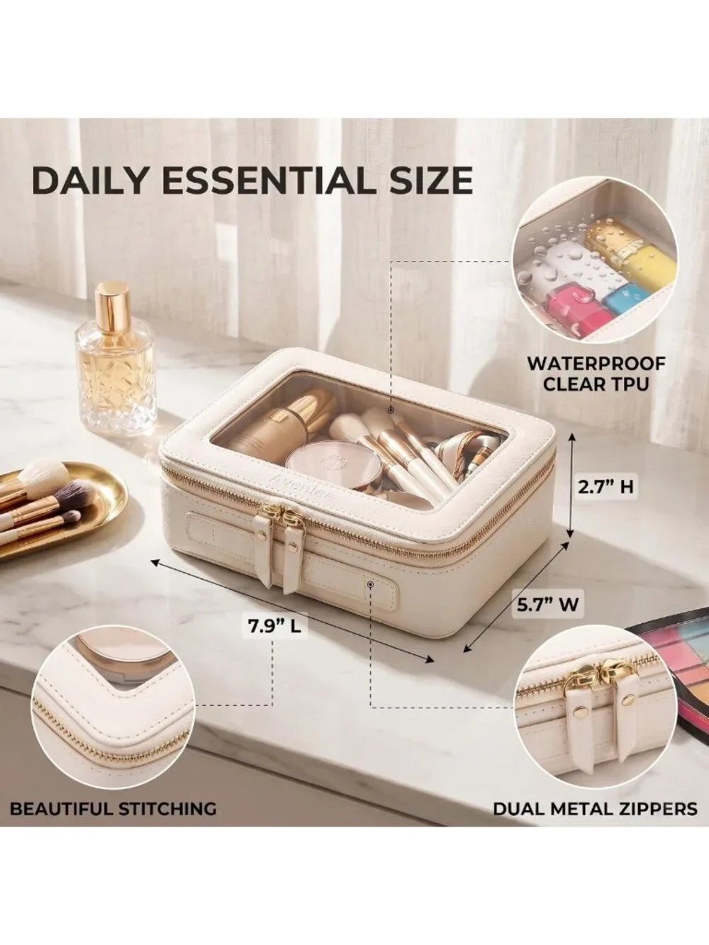 Clear Makeup Bag Organizer for Travel | Toiletry & Cosmetic Case Pouch, Medium